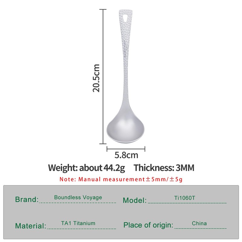 Boundless Voyage Titanium Ladle Deep Soup Spoon, Stirring & Serving