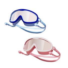 SSKHE 2 Stück Taucherbrille Kinder mit verstellbarem Silikon, Tauchbrille, breite Sicht, HD, Anti-Beschlag, UV-Schutz, auslaufsicher, Schwimmbrille für Mädchen und Jungen von 4 bis 14 Jahren