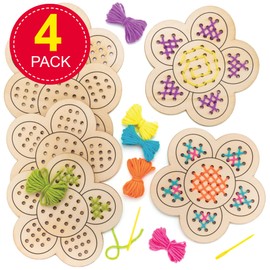 Baker Ross 4 Pcs Flower Shaped Wooden Embroidery Kit Easter Crafts for Kids (AT378) Pink