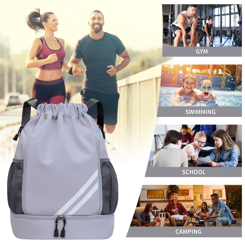 KIKIGOAL Unisex Drawstring Sports Backpack, Large Sports Gym Bag With