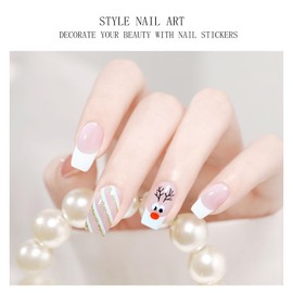 JMEOWIO Gel Nail Stickers Christmas Cute Glitter Cream Pink Semi Cured Gel Nail Strips Wraps UV/LED Nail Supplies Nail Art Design Decoration Accessories