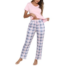 Litherday Women's Pyjamas Set Short Sleeve Cotton Pjs Loungewear Soft Nightwear Sleepwear Set with Pockets