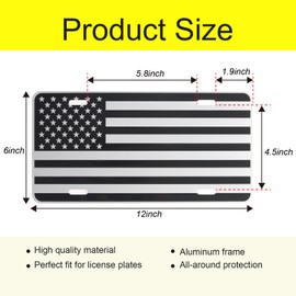 LoyaGour American Flag Front License Plate,Vanity Novelty Designs Decorative License Plates for Car and Truck,Aluminum Metal Car Patriotic Licence Plate Tags with Screws & Caps, 6 x 12 inch (Silver)
