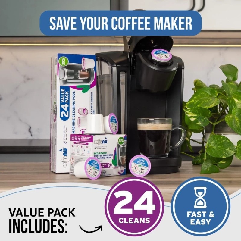 Caffenu Keurig Compatible Cleaning Pods. 24 Rinse Pods Cleaner Kit.