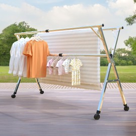 KitchLife Upgraded Full 201 Stainless Steel Clothes Drying Rack with Wheels, No Assembly Required, 95 Inches, Super Heavy Duty, Adjustable Foldable Laundry Drying Rack