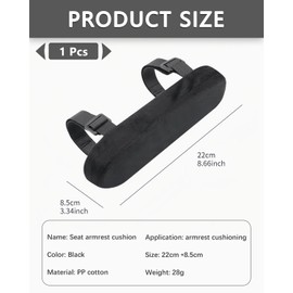 Office Chair Armrest Pads Covers, Black Arm Rest Pad, Foam Elbow Pillow with Memory Foam for Forearm Pressure Relief, Arm Rest Covers for Office Chairs Comfy Gaming Chair - 2 Pack