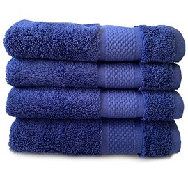 Sue Rossi Organic Turkish Cotton Guest Towels Set Of 4, Kitchen Or Bathroom Pack, Size 30cm x 50cm, Soft, Fluffy & Absorbent 600gsm Towel (Navy Blue, 4)