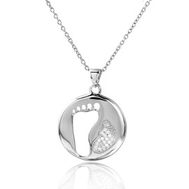 Sterling Silver 925 Mother Footprint Necklace, Adorable CZ Family Necklace, Mothers Day Gift Idea, New Mom To Be Gift
