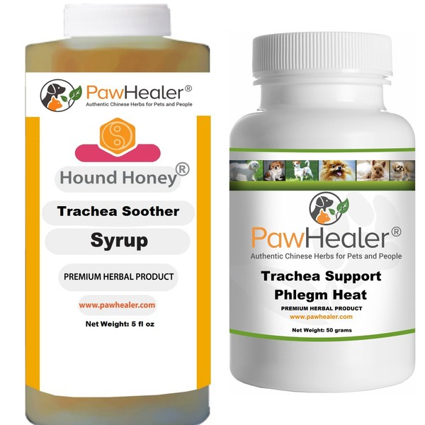 Trachea Soother Syrup Bundle with Trachea Support: Phlegm Heat - Natural Herbal Remedy for Symptoms of Collapsed Trachea for Dogs - Combo of (1 Bottle) 5 fl oz Syrup & (1 Bottle) 50 Grams Powder …