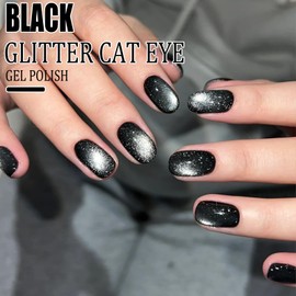 AHAMIOU Nail Polish Cat Eye Gel Polish Crimson Summer Nail Lacquer in Vibrant Colors for DIY Nail Art 0.35 fl oz UV/LED Gel with Magnet Stick (Black, 10ML/0.35 Fl Oz)