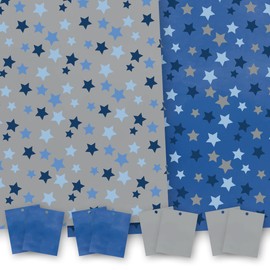 Wrapping Paper. Blue & Silver Star Twin design pack. 8 XL Sheets (50 x 70cm), 4 of each design. Gift Wrap with matching Tags. Cutting grid on reverse.