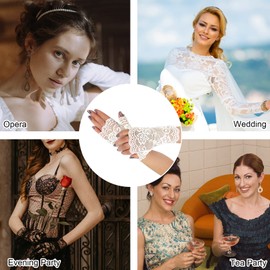 COSFAN 2 Pairs Women's Lace Gloves,Short Fingerless Floral Bridal Gloves,Sunblock Wrist Gloves for Tea Party Opera