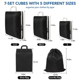 Packing Cubes, Compression Organisers Packing Bags Travel Packing Cubes for Suitcases Backpack Carry on Luggage (Black, 7 PCS)