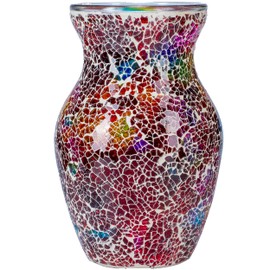 ZHIPINHUI 8" H Red Mosaic Glass Vase,Decor Home Modern Midsize Mosaic Flower Vase for Bedroom Livingroom Kitchen Office Wedding,Unique Gift