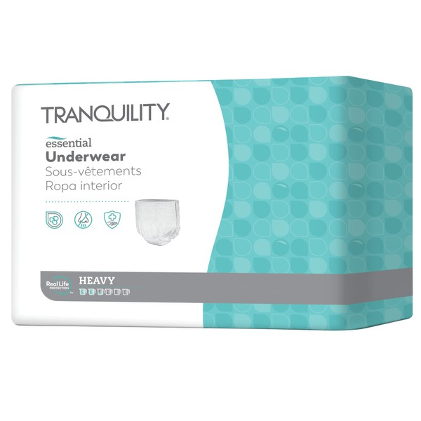 Tranquility Essential Adult Absorbent Underwear, Pull On with Tear Away Seams, Heavy Absorbency, Large (44"-54") - 18 ct (Pack of 1)