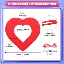 MixTeach 12 Pcs Foam Heart Wreath Ornaments Valentine Hanging Heart Frame Decorations Red Large Heart Shaped Crafts with Hole for Wedding DIY Craft Festival Valentine Decoration