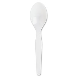 Genuine Joe Heavy/Medium Weight Plastic Spoon, White, 100 Count