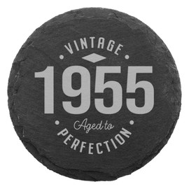 1955 Slate Coaster Drink Mat Birthday Occasion Gift For Him/For Her, ‘Vintage Aged To Perfection’ - Unique Present for Husband, Wife, Grandad, Grandma, Nan, Nanny, Grampa.