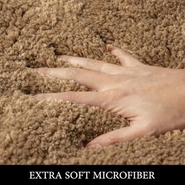 MIULEE - Tapete de baño de microfibra en forma de U, antideslizante, extra grueso, suave, absorbente de agua para baño, lavable a máquina (24 x 24 pulgadas, café claro)