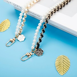 2 Pcs Bag Extender Chain Purse Strap Extenders for Crossbody Bag Purse Extender Pearl Chain Metal Chain Purse Strap Replacement for Handbags Purse Making Supplies, White + Black