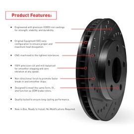 Dynamic Friction Company Rear Brake Rotors Kit Drilled Slotted Black | 4000 HybriDynamic Brake Pads includes Hardware 8812-39016