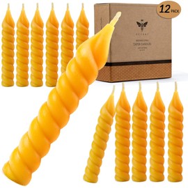DEYBBY Natural Small Viral Beeswax Candles, Dripless and Smokless 5 inch Twisted Pure Beeswax Candles Set of 12 Tall Burning Candles for Home Decor & Gift Any Occasions