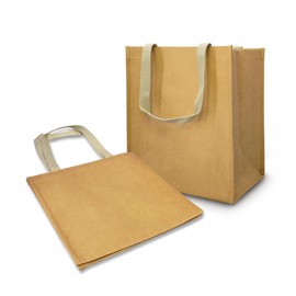 Heavyweight Washable Natural Kraft Paper, Reusable Gift and Grocery Tote Bag with Handle, 12 x 8 x 13, in Tsunami, Set of 2