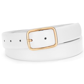 SANSTHS Women Leather Belts for Jeans Pants Fashion Gold Buckle Ladies Waist Belts,White,S