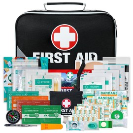 General Medi 2-in-1 First Aid Kit (215 Piece Set) + 43 Piece Mini First Aid Kit -Includes Ice(Cold) Pack, Moleskin Pad and Emergency Blanket for Travel, Home, Office, Car, Workplace(Black)