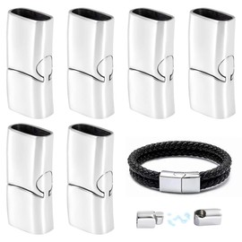 Bracelet Clasps Magnetic Rectangle Magnetic Clasp Stainless Steel Pack of 6 Magnetic Closure Bracelet Flat End Caps for Bracelet Jewellery Making Leather Strap Buckle Hole 12 x 6 mm Silver