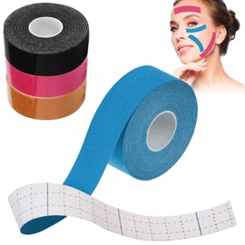 Alovez 4 Stück Face Lifting Tape, 2,5cm x 5m Gesichts Tapes Gegen Falten, Anti Falten Facetape für Straffung und Doppelkinn (Rosa, Hautfarbe, Blau, Schwarz)