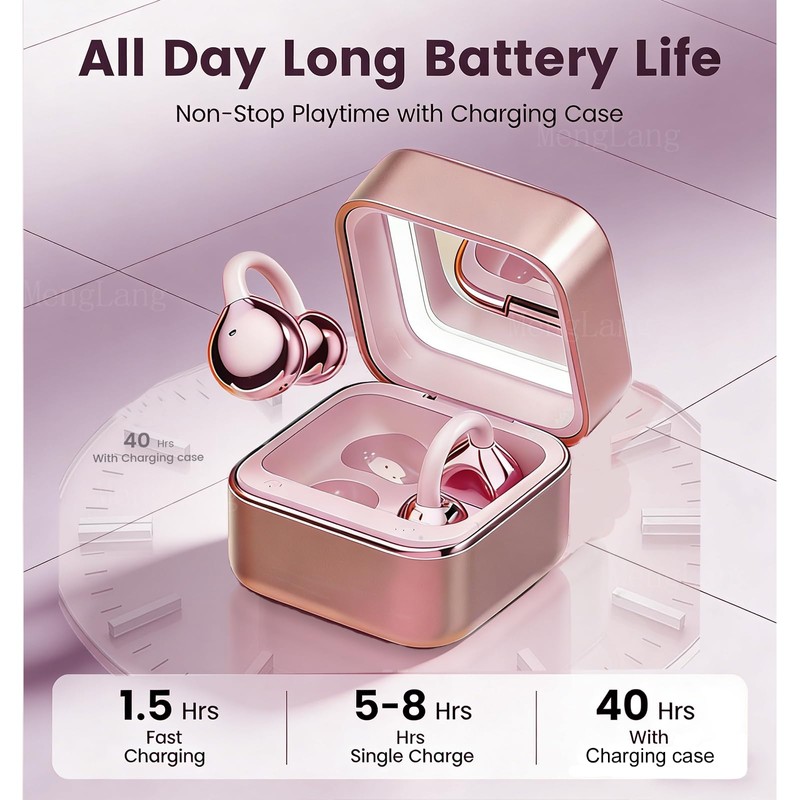 Menglang Open Ear Clip Wireless Earbuds Bluetooth 6.0, Lightweight Comfort