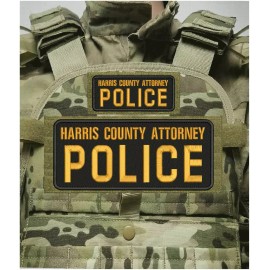 HARRIS COUNTY ATTORNEY POLICE EMB PATCH 4X10 & 2X5 HOOK ON BACK BLACK&Gold