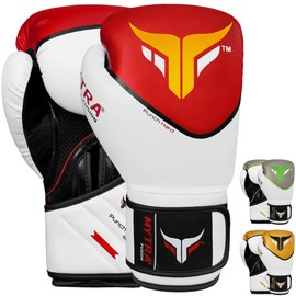 Mytra Fusion Punch Hard Boxing Gloves Artificial Leather Boxing Gloves 10oz 12oz 14oz 16oz Boxing Gloves for Training Punching Sparring Punching Bag Muay Thai Kickbox (16-oz, White Red)