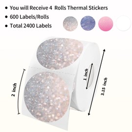 STARLIBOO 2400PCS Thermal Labels, Thermal Printer Labels Round, 2 inch Direct Thermal Stickers use for Barcode, Shipping, Customized, Compatible with Rollo & Zebra & MUNBYN (4 Rolls)