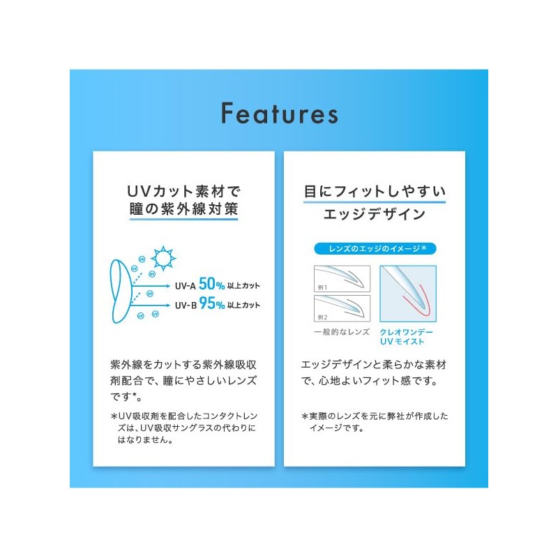 クレオワンデーUVモイスト 30枚 1箱 （1日使い捨て コンタクトレンズ ）【高含水】【BC】8.7 【PWR】-4.25 高含水 うるおい UVカット