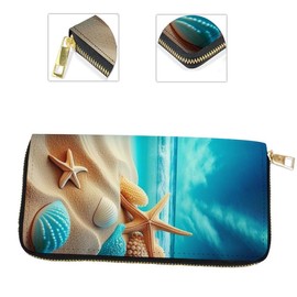 DHEEBFWE RFID Blocking Wristlet Wallet for Women & Teen Girls-Large Capacity Leather Phone Clutch with Removable Strap,Travel Purse & Credit Card Holder,Beach Shell Starfish