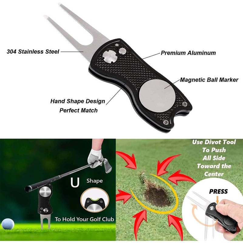 FINGER TEN Golf Divot Repair Tool Switchblade with Ball Marker