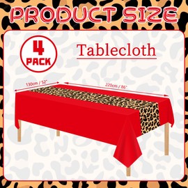 4 Pcs Leopard Print Party Tablecloth Decorations, Waterproof Rectangle Safari Animal Cheetah Table Cloths Leopard Tablecloth for Jungle Safari Animal Baby Shower Birthday Party Supplies, 130 x 220 cm