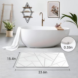 PRIMEMAX Stone Bath Mat - Non-Slip Ultra Absorbent Diatomaceous Earth Bath Mat Stone, Easy to Clean Bathroom Mat Quick Dry, Elegant & Modern Stone Bath Mats for Bathroom (White 23.6" X 15.4")