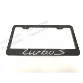 License Plate Frame Shop 1x "TURBO S" 3D Emblem BLACK Stainless License Plate Frame RUST FREE + Screw Cap