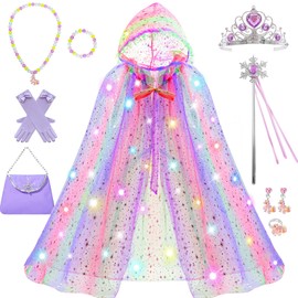 Princess Dress up Clothes for Little Girl, 11Pcs Princess Cape with Crown, Princess Dresses for Girl 3 4 5 6 7 8 Birthday Gift