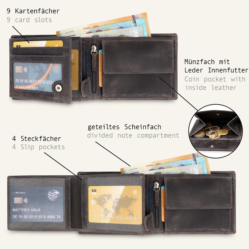 LEDEROW Men's Leather Wallet - Landscape Format Wallet with Gift