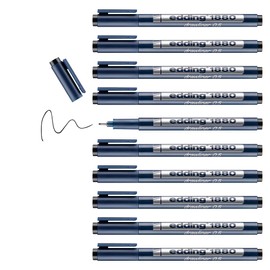 edding 1880 profipen - black - 10 pens - line width 0.5 mm - fineliner pen for precise writing, sketching and technical drawing - fine, metal-encased nib - suitable for use with rulers and stencils