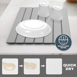 Large Stone Dish Drying Mats for Kitchen Counter , Quick Dry Absorbent Collapsible Dish Drying Mat, 24”(L)x16”(W) Diatomaceous Earth Mats for Dishes Bottles Cups,Match Any Countertop