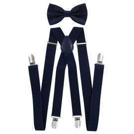 axy Men's Braces with Bow Tie - 4 Strong Clips X-Shape - Dark blue (braces wide 2.5 cm).