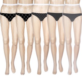 Satinior Fishnet Tights for Women, 5 Pairs - White