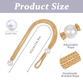 Oruola 8 pcs Tie Backs for Curtains,Adjustable Gold Tie Backs with Pearl Curtain Rope Buckle Cord Holders,Simple Style Decorative Curtain Tiebacks for Home Hotel Office Window Drapery