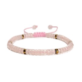 Land Long 2Pcs Rose Quartz 2x4mm Heishi Disc Adjustable Braided Bracelet for Women, Healing Stone Beaded Yoga Jewelry, Spiritual Protection Energy Crystal Gift