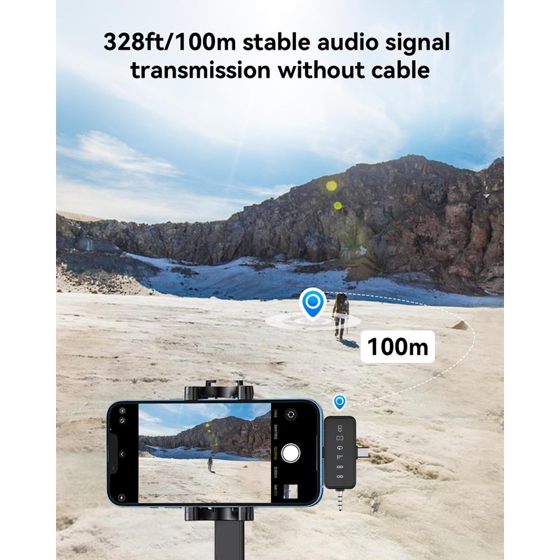 PQRQP 3 in 1 Microphone for iPhone/Android/Camera, Wireless Lavalier Microphone,